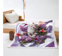 Blanket Purple Cat Soft Sherpa Fleece Blankets and Throws Thick Flannel And Lamb Wool Soft Blanket Lightweight Cosy Sofa Throw All Season Blankets for Beds 100x130cm