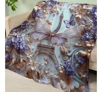 Blanket Purple Flower Insect Soft Fluffy Throw Fleece Blanket Flannel Blankets and Throws Lightweight Warm Blankets for Beds Versatile Cosy Durable Washable All Season Fleece Throws 180x200cm