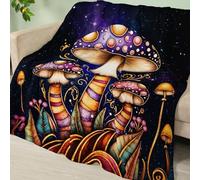 Blanket Purple Mushroom Gold Soft Fluffy Throw Fleece Blanket Flannel Blankets and Throws Lightweight Warm Blankets for Beds Versatile Cosy Durable Washable All Season Fleece Throws 200x200cm