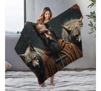 Blanket Queen Size Monk With Wolves: A Mystical Encounter Flannel Blanket Towel Warmer Baby Blankets(125x150cm)