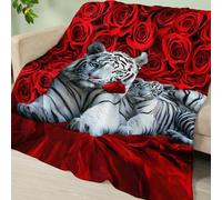 Blanket Red Flower Animals Soft Fluffy Throw Fleece Blanket Flannel Blankets and Throws Lightweight Warm Blankets for Beds Versatile Cosy Durable Washable All Season Fleece Throws 130x150cm