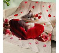 Blanket Red Heart Cat Soft Fluffy Throw Fleece Blanket Flannel Blankets and Throws Lightweight Warm Blankets for Beds Versatile Cosy Durable Washable All Season Fleece Throws 200x200cm