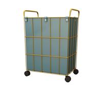 Blanket Rolling Laundry Hamper on Wheels Iron Wire Frame w/Removable Leather Inner Bag Heavy Duty Laundry Basket Dirty Clothes Cart Sorter Bathroom Organizer Toy Washing Bin