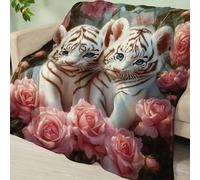 Blanket Rose Tiger White Soft Fluffy Throw Fleece Blanket Flannel Blankets and Throws Lightweight Warm Blankets for Beds Versatile Cosy Durable Washable All Season Fleece Throws 130x150cm