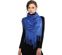 Blanket Scarf Women Women Pashmina Scarf Soft Solid Plain Shawl Wrap Fashion Warm Neck with Fringes Talk to The Headscarf (Blue, One Size)