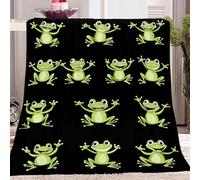 Blanket Sherpa Cartoon Frog Print Fleece Throw for Kids Boys Girls 3D Black Green Plush Blanket Double Size for Sofa Bed Couch 150 x 200 cm