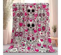 Blanket Sherpa Cartoon Sugar Skull Heart Shape Print Fleece Throw for Kids Boys Girls 3D Pink White Plush Blanket King Size for Sofa Bed Couch 180 x 200 cm
