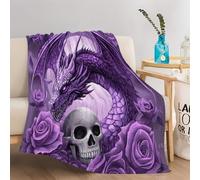 Blanket Sherpa Gothic Fantasy Dragon Skeleton Print Fleece Throw for Kids Boys Girls 3D Purple Plush Blanket King Size for Sofa Bed Couch 180 x 200 cm