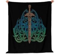 Blanket Sherpa Retro Celtic Sword Print Fleece Throw for Kids Boys Girls, Black Plush Blanket King Size for Sofa Bed Couch 180 x 200 cm