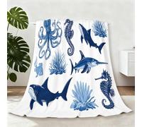 Blanket Simple Underwater Animals, Soft Fleece Flannel Throw Super King Size Lightweight Cute Comfy Warm, Dark Blue Blankets for Kids Teens Couch Sofa Bed Office 200 x 220 cm