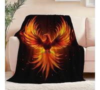 Blanket Single Size Fantasy Phoenix Flame Pattern Throws for Sofas Settees, Soft Warm Fleece Flannel Blanket for Couch Bed Living Room Home Decor 127 x 152 cm, Orange Red