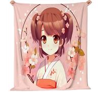 Blanket Single Size Super Soft Cozy Fleece Japanese Anime Characters Throw Blanket, Warm Lightweight Plush Bedding Decor Blanket Pink - Gifts for Women Girls Boys Kids Men, 127 x 152 cm