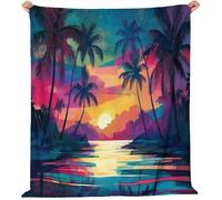 Blanket Small Single 50" x 60"（127 x 152 CM） Tropical Palm Trees Sun Soft Fluffy Flannel Throw Blanket Blue Orange Warmfor Bedroom Couch Chair - All-Season Use Machine Washable