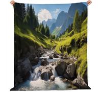 Blanket Small Single Size 130 X 150 Cm Nature Valley Stream Soft Fluffy Flannel Throw Blanket Green Warmfor Bedroom Couch Chair - All-Season Use Machine Washable