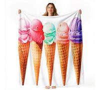 Blanket Soft and Warm Blanket Printed 100 x 140 cm for Bed Sofa Couch Cute Watercolor Ice Cream Blankets For Kids Adults And Teens - Colorful Flannel Printed Blanket