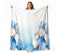 Blanket Soft and Warm Blanket Printed 180 x 200 cm for Bed Sofa Couch Watercolor 3D Shell Illustration Blankets For Kids Adults And Teens - Off White Flannel Printed Blanket