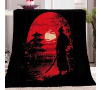 Blanket Soft and Warm Blanket Printed 50 x 60 inches for Bed Sofa Couch Japanese Style Samurai Blanket For Kids Adults And Teens Blanket Black Red Flannel Printed Blanket