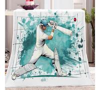 Blanket Sports Cricket Player White Green, Fluffy Fuzzy Flannel Throw Blanket Comfortable and Warm, Soft Printing Blanket for Couch Bed Sofa Car Decor Throw, Super King 87" x 95"(220 x 240 cm)