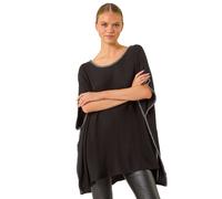 Blanket Stitch Knit Poncho Roman Black L/XL