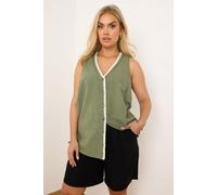 Blanket Stitch Linen Vest Top Yours Light Khaki 20