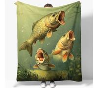 Blanket Super King Size Cartoon Watercolor Carp Pattern Throws for Sofas Settees, Soft Warm Fleece Flannel Blanket for Couch Bed Living Room Home Decor 200 x 220 cm, Green