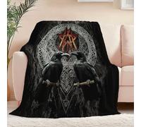 Blanket Super King Size Simple Viking Runes Crows Pattern Throws for Sofas Settees, Soft Warm Fleece Flannel Blanket for Couch Bed Living Room Home Decor 200 x 220 cm, Black