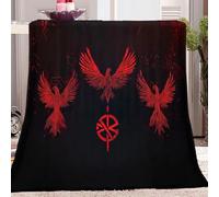 Blanket Super King Size Simple Viking Runes Pattern Throws for Sofas Settees, Soft Warm Fleece Flannel Blanket for Couch Bed Living Room Home Decor 200 x 220 cm, Black Red