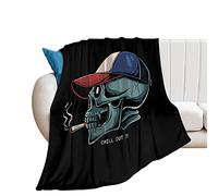 Blanket Throw Skull Smoking Throw Blanket Fluffy Large Fleece Blanket For Bedroom Adults Chairs 50" X 60"