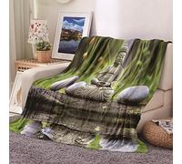 Blanket Throws for Sofas, Large Throws for Sofas Green Flannel Buddha Stone Blanket for Bed, Office, Couch, Travel 60''X78''