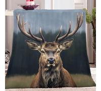 Blanket Ultra-soft Micro Fleece Blanket Majestic red deer antlers Soft Warm Digitally Printed Blanket Flannel Blanket Dark yellow green Bed Blanket 39 x 55 inch Applicable sofa picnic sofa