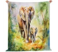 Blanket Watercolor Elephant Rainforest Fleece Throw Blanket Fuzzy 80 x 120 cm Birthday Gifts Blanket, Throw for Couples Kids Friends Colorful Warm Colors