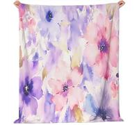 Blanket Watercolor Flowers Pink And Purple Fleece Throw Blanket Fuzzy 220 x 260 cm Birthday Gifts Blanket, Throw for Couples Kids Friends Colorful Pink