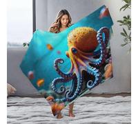 Blankets A Vibrant Orange Octopus With Large Eyes Amidst Colorful Coral And Fish Flannel Blanket Soft Blanket Towel Warmer(125x150cm)