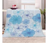 Blankets and Throws 3D Print Abstract Blue Flower Theme Flannel Fleece Blanket for Couch Sofa Cozy Luxury Bed 70x86inch Fuzzy Lightweight Super Warm Microfiber for All Season
