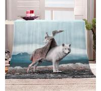 Blankets and Throws 3D Print Animal White Wolf Theme Flannel Fleece Blanket for Couch Sofa Cozy Luxury Bed 70x86inch Fuzzy Lightweight Super Warm Microfiber for All Season