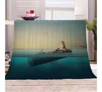 Blankets and Throws 3D Print Blue Ocean Little Girl Theme Flannel Fleece Blanket for Couch Sofa Cozy Luxury Bed 70x86inch Fuzzy Lightweight Super Warm Microfiber for All Season