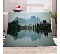 Blankets and Throws 3D Print Scenic Views Of Mountains, Lakes, Bridges Theme Flannel Fleece Blanket for Couch Sofa Cozy Luxury Bed 70x86inch Fuzzy Lightweight Super Warm Microfiber for All Season