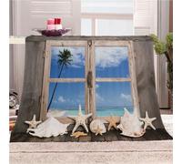 Blankets and Throws 3D Print Window Beach Sea View Theme Flannel Fleece Blanket for Couch Sofa Cozy Luxury Bed 70x86inch Fuzzy Lightweight Super Warm Microfiber for All Season