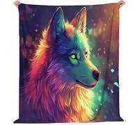 Blankets Animal Sherpa 130x150 cm Blanket, Colorful Wolf Super Soft 3D Print Throw, Fluffy Fleece Blanket For Sofa Couch Baby For Kids Boys Girls And Adults