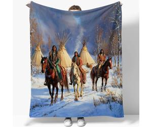 Blankets Baby Size Oil Painting Native Americans Pattern Sherpa Blanket Lightweight Fluffy Colorful Fleece Flannel Soft Cozy Warm for Couch Bed Warming Decor 70 x 100 cm