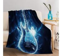 Blankets Double Size Fantasy Guitar Pattern Sherpa Blanket Lightweight Fluffy Dark Blue Fleece Flannel Soft Cozy Warm Blanket for Couch Bed Warming Decor 150 x 200 cm