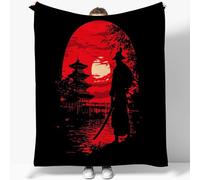 Blankets Double Size Simple Warrior Outline Pattern Sherpa Blanket Lightweight Fluffy Red Black Fleece Flannel Soft Cozy Warm for Couch Bed Warming Decor 150 x 200 cm