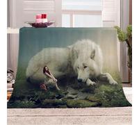 Blankets For Adults 3D White Animal Wolf Sherpa Blanket 51x59inch Personalised Printed Fleece Kids Adults Soft Fuzzy Push Holiday Bed Couch, Soft Cozy