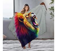 Blankets Rainbow Roar: The Colorful Lion'S Majesty Flannel Blanket Blanket Queen Size Big Blanket(125x150cm)