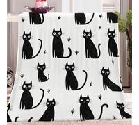 Blankets Single Size Cute Cat Outline Pattern Sherpa Blanket Lightweight Fluffy White Black Fleece Flannel Soft Cozy Warm for Couch Bed Warming Decor 127 x 152 cm