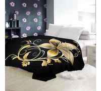 Blankets Soft Cozy Golden Flower Lily Flannel Bedding Gold Sherpa Fleece Blanket For Sofa Couch Living Room Bedroom Double