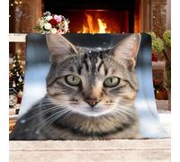 Blankets Soft Warm Throw Blanket Flannel Double 150x200cm Animal Tabby Cat Throws Fleece Warm Cozy White for Daily Office PicnicTravel Automobile Blankets