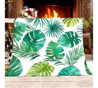 Blankets Soft Warm Throw Blanket Flannel Single 130x150cm Simple Watercolor Plant Leaves Throws Fleece Warm Cozy White for Daily Office PicnicTravel Automobile Blankets