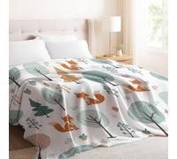 Blankets Super King Size Cartoon Children Fox Forest Sherpa Blanket, Lightweight Fluffy White Fleece Flannel Soft Cozy Warm for Couch Bed Warming Decor, 200 x 220 cm