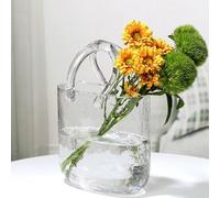 Blanketswarm Glass Bag Vase for Flowers,Hand Blown Clear Vase with Bubbles in It,Bag Glass Vase with Handles,Cute Clear Glass Flower Vases for Floral Arrangement Centerpiece Home Decor(Transparent)